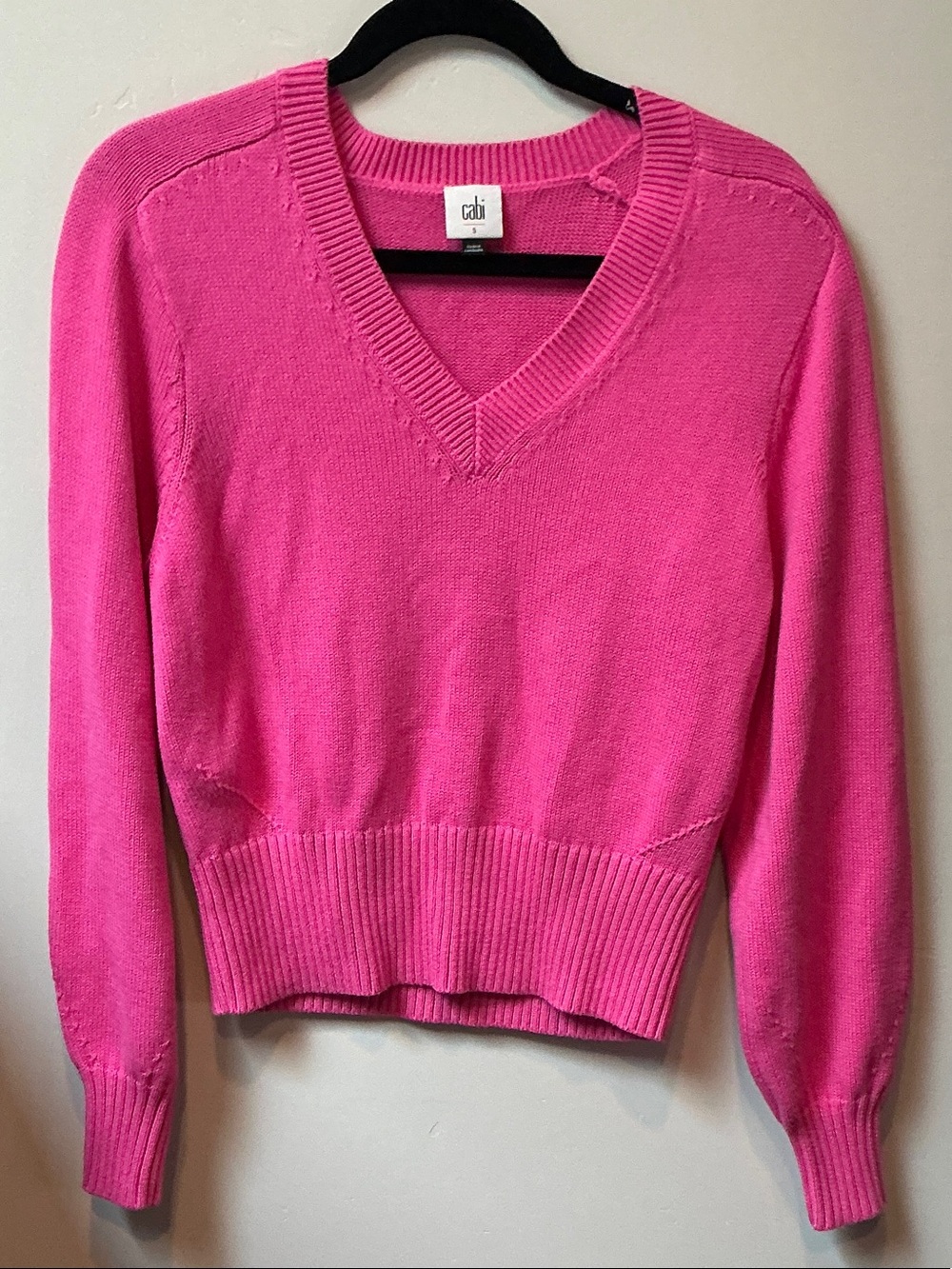 CAbi V-Neck Pullover Sweater in Bright Pink